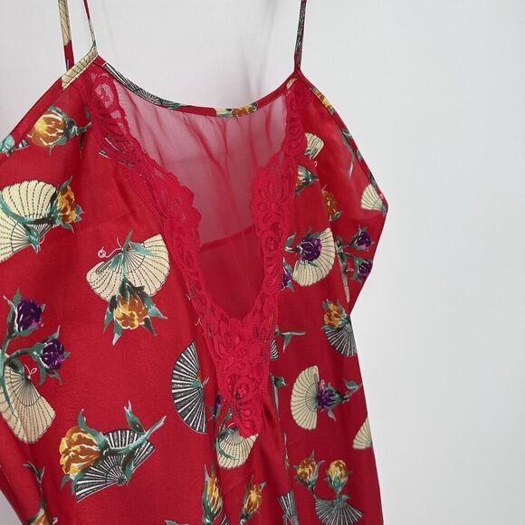 Vintage Delicates Chemise Slip Nightie Satin Lace Fans Red Womens Size Large - Picture 4 of 10